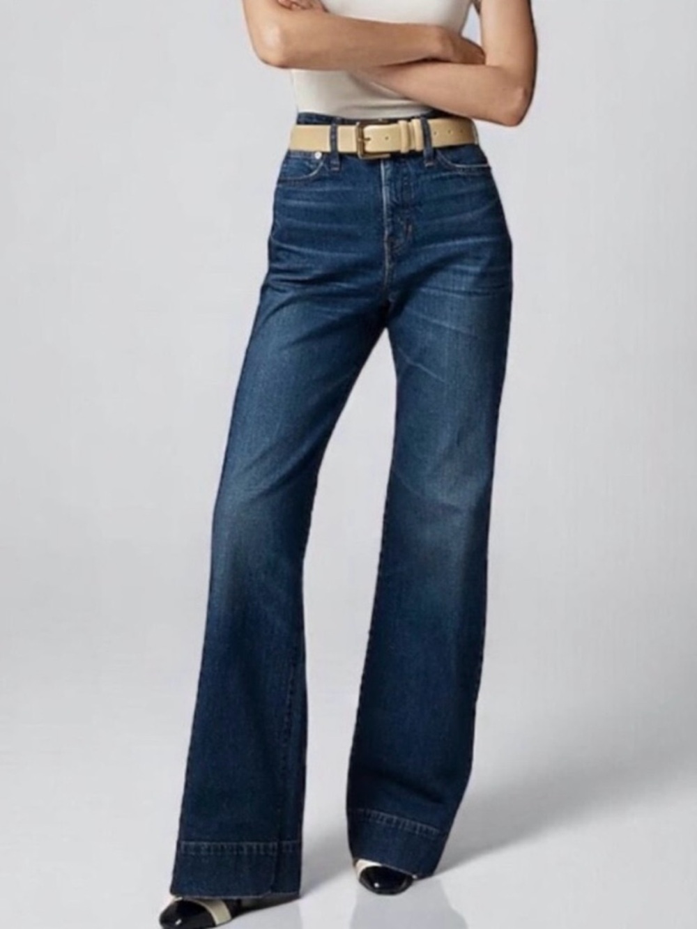 J.Crew ‘96 Denim Wide Leg Trouser Jeans High Rise NWT Size 25P Dark Blue Wash